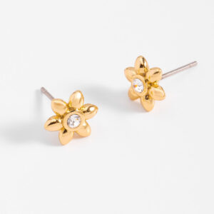Aretes botón flor con cristal