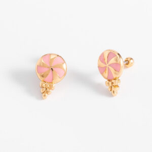 Aretes tipo piruleta con lazo y baño de oro