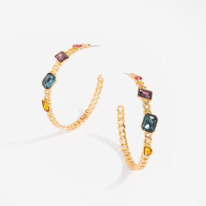 Aretes arracada/huggie de cadena con piedras multicolor