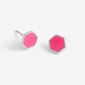 Aretes pequeños de botón con esmalte rosa