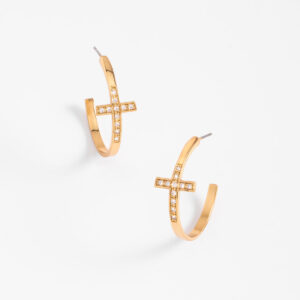 Aretes arracada con diseño de cruz y diamonice