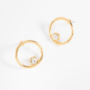 Aretes medianos de aro con piedra de cristal