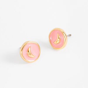 Aretes de poste con diseño de luna en esmalte rosa