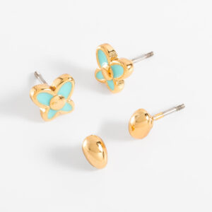 Aretes dúo infantiles en baño de oro con esmalte azul.