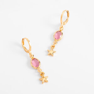 Aretes colgantes para niña con piedra rosa y estrella