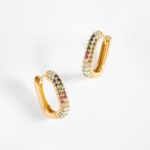 Aretes arracada con baño de oro y piedras multicolor