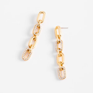 Aretes largos de eslabones con baño de oro y cristales
