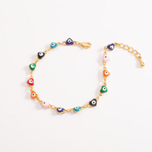 Pulsera ajustable con dijes de corazones multicolores y ojo turco