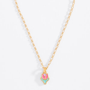 Collar con dije de flor en baño de oro tonos vibrantes