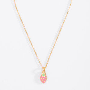 Collar con dije de fresita bañada en oro esmaltado