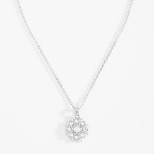 Collar con piedra cristal en baño de platino 42 cm más ext