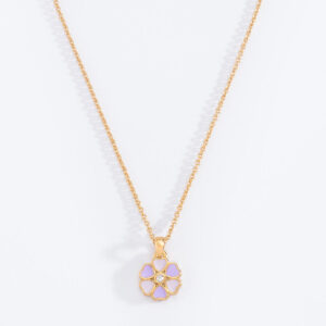 Collar con dije de flor en baño de oro y cristal