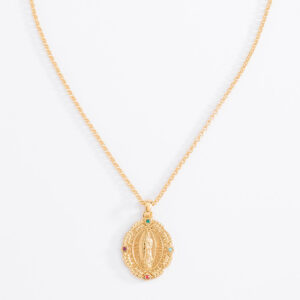 Collar de virgen de guadalupe baño de oro con piedras