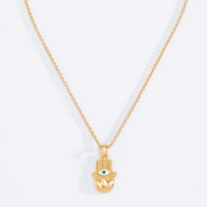 Collar con dije en baño de oro esmalte tonos azul blanco