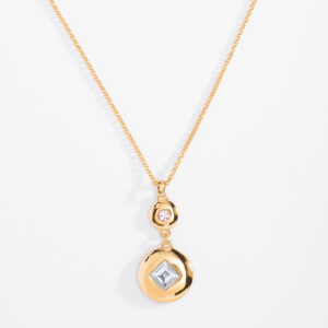 Collar doble en oro y piedras rosa claro de 42 cm