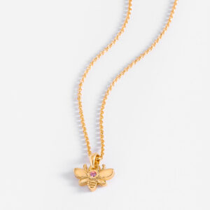 Collar de abeja en baño de oro con piedra rosa único