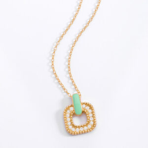 Collar cuadrangular de oro 18k con esmalte y piedras