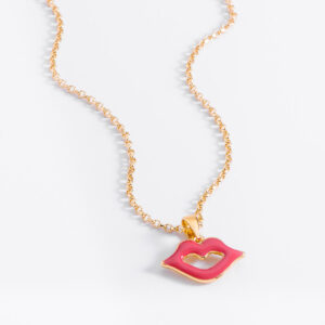 Collar con labios en oro y esmalte rojo 42cm
