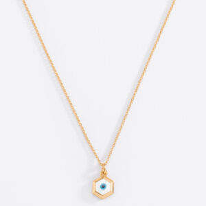 Collar con dije hexágono en oro y esmaltes 45 cm