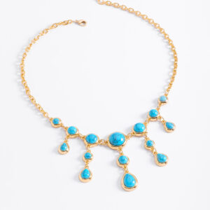 Collar dorado con piedras azul turquesa espectacular