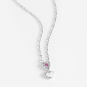 Collar en baño de platino con flor y dije de corazón