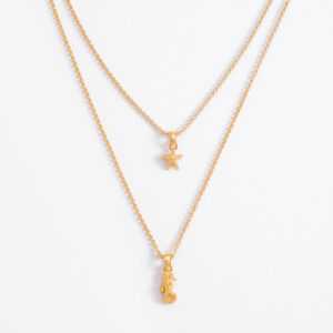 Collar doble cadena oro 18k estrella y caballito