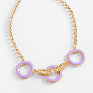 Collar dorado aros lavanda con cristales elegantes