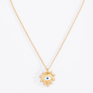 Collar con dije en baño de oro y piedra cristal