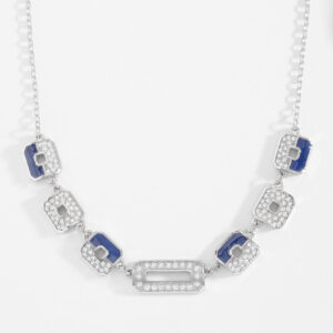 Collar octágono brillantes azul marino baño de platino