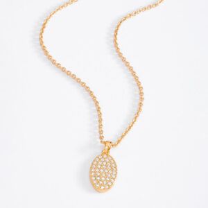 Collar baño de oro con dije oval piedras cristal