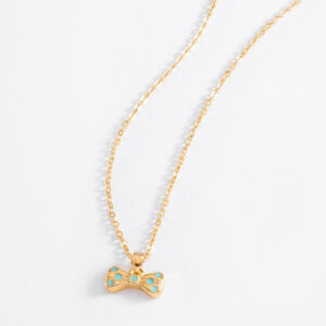 Collar de baño de oro con dije moño y círculos menta
