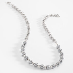 Collar moderno de platino con perlas grises elegancia 50cm