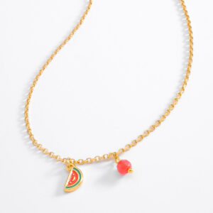 Collar baño de oro con dijes sandía para niñas