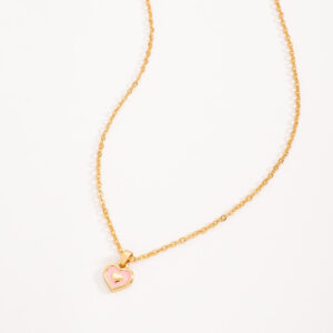 Collar con dije de corazón esmaltado en rosa