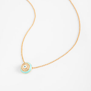 Collar con dije de ojo turco esmaltado y cristales.