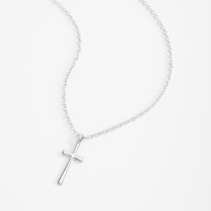 Collar en baño de rodio cruz hombre