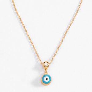 Collar con dije de ojo turco y cristal en baño de oro.